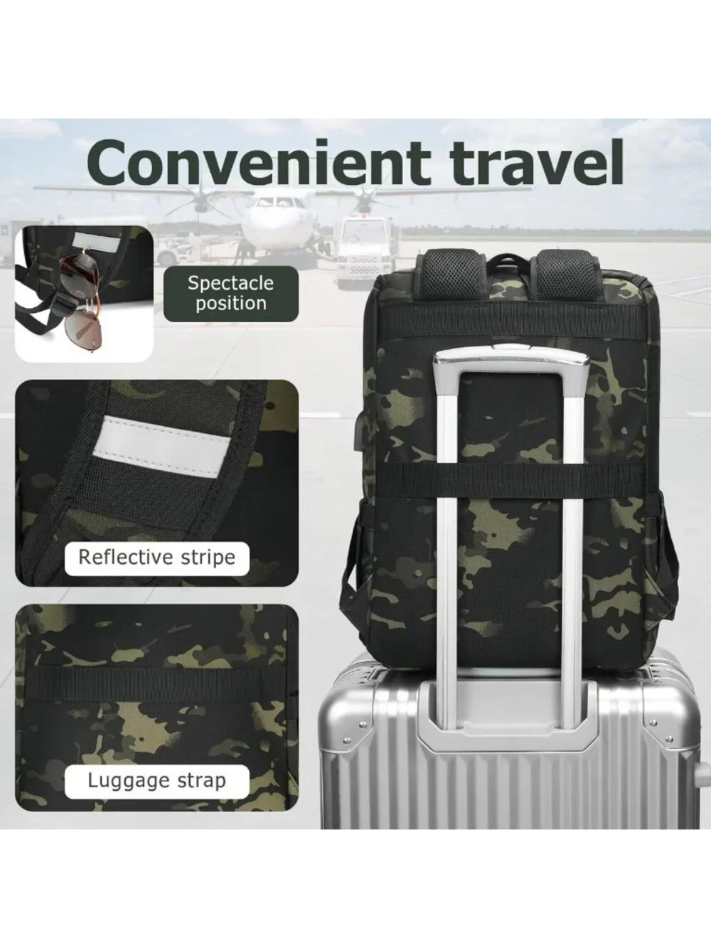 Vintage Camouflage Laptop Backpack with USB Charging Port for Travel & College